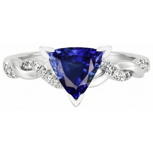 Afbeelding in Gallery-weergave laden, echte trillion saffier 1.50karaat ring zijaanzicht