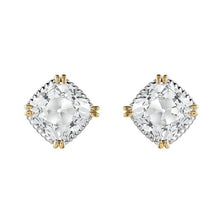 Afbeelding in Gallery-weergave laden, Diamant Cushion Slijpvorm Oorstekers in Tweekleurig 14K Goud – hoofdaanzicht