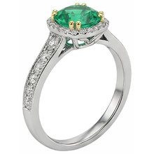 Afbeelding in Gallery-weergave laden, Smaragd Rond Briljant Edelsteen Ring in 14 Karaat Tweekleurig Goud – profielaanzicht