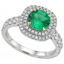 Afbeelding in Gallery-weergave laden, Smaragd Rond Briljant Sieraadsteen Ring in Bicolor 14K Goud – profielaanzicht