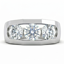 Afbeelding in Gallery-weergave laden, Drie Stenen Heren Ring Laboratorium Gekweekt Ronde Diamanten 14K Goud