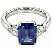 Afbeelding in Gallery-weergave laden, Drie steen blauwe saffier sieraden ring peer Natuurlijke echte diamant ( niet in het laboratorium gekweekt )en 3,50 karaat