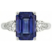 Afbeelding in Gallery-weergave laden, Drie steen blauwe saffier sieraden ring peer Natuurlijke echte diamant ( niet in het laboratorium gekweekt )en 3,50 karaat
