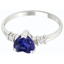 Afbeelding in Gallery-weergave laden, Drie stenen Ceylon saffier ring & kleine ronde Natuurlijke echte diamant ( niet in het laboratorium gekweekt )en 1,25 karaat
