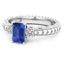Afbeelding in Gallery-weergave laden, Drie stenen antieke stijl Emerald Sri Lankaanse saffier ring 1,75 karaat