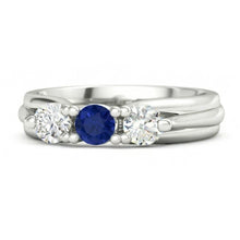 Afbeelding in Gallery-weergave laden, Drie stenen blauwe saffier en Natuurlijke echte diamanten ( niet in een laboratorium gekweekt ) ring 1 karaat witgoud 14K