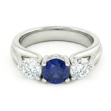 Afbeelding in Gallery-weergave laden, Drie stenen blauwe saffier en Natuurlijke echte diamanten ( niet in een laboratorium gekweekt ) ring 1 karaat witgoud 14K