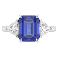 Afbeelding in Gallery-weergave laden, Drie stenen blauwe saffier smaragd en biljoen Natuurlijke echte diamant ( niet in het laboratorium gekweekt )en ring 2,50 karaat