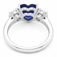Afbeelding in Gallery-weergave laden, Drie stenen hart blauwe saffier ring & ronde Natuurlijke echte diamant ( niet in het laboratorium gekweekt )en 2,50 karaat