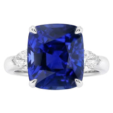 Afbeelding in Gallery-weergave laden, Drie stenen kussen blauwe saffier ring & peer Natuurlijke echte diamant ( niet in het laboratorium gekweekt )en 4 karaat