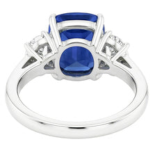 Afbeelding in Gallery-weergave laden, Drie stenen ovale blauwe saffier ring 4,50 karaat halve maan Natuurlijke echte diamant ( niet in het laboratorium gekweekt )en