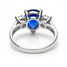 Afbeelding in Gallery-weergave laden, Drie stenen peer blauwe saffier en Natuurlijke echte diamanten ( niet in een laboratorium gekweekt ) verlovingsring 4.20 Ct.