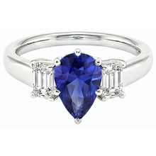 Afbeelding in Gallery-weergave laden, Drie stenen ring peer SriLanka saffier 2 karaat & smaragd Natuurlijke echte diamant ( niet in het laboratorium gekweekt )en