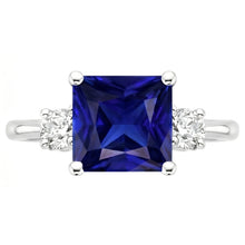 Afbeelding in Gallery-weergave laden, Driestenen Ring Prinses Blauwe Saffier & Ronde Natuurlijke uit de aarde gewonnen Diamanten 5.50 Karaat