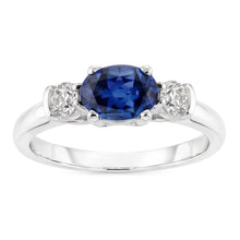 Afbeelding in Gallery-weergave laden, Driestenen Ring Ovaal en Rond Geslepen Ceylon Saffier & Natuurlijke uit de aarde gewonnen Diamant 5 Karaat Nieuw
