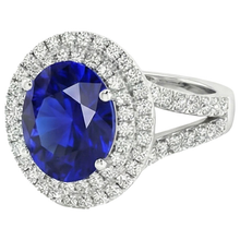 Afbeelding in Gallery-weergave laden, Natuurlijke Echte (Niet labgekweekt) Dubbele Halo Ceylonsaffier Verlovingsring 6.75 Karaat Dames Sieraden