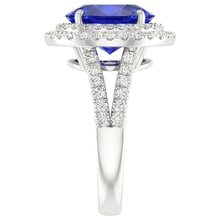 Afbeelding in Gallery-weergave laden, Natuurlijke Echte (Niet labgekweekt) Dubbele Halo Ceylonsaffier Verlovingsring 6.75 Karaat Dames Sieraden