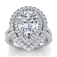 Afbeelding in Gallery-weergave laden, Dubbele Halo Peer Echt Diamanten Verlovingsring Set Goud 14K 6 Karaat