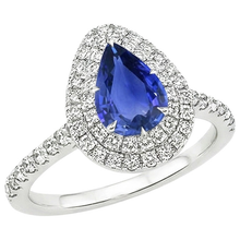 Afbeelding in Gallery-weergave laden, Dubbele Halo Ring Peer Geslepen Ceylon Saffier & Diamanten 4,50 Karaat