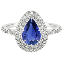Afbeelding in Gallery-weergave laden, Dubbele Halo Ring Peer Geslepen Ceylon Saffier & Diamanten 4,50 Karaat