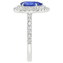 Afbeelding in Gallery-weergave laden, Dubbele Halo Ring Peer Geslepen Ceylon Saffier & Diamanten 4,50 Karaat
