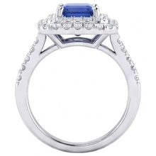 Afbeelding in Gallery-weergave laden, Dubbele Halo Trouwring Smaragd Blauwe Saffier & Diamanten 4 Karaat