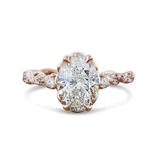 Afbeelding in Gallery-weergave laden, Eagle Claw Prongs Ovale Trouwring Touw Stijl Rose Goud 14K 2,15 Ct Echt Diamant