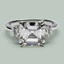 Afbeelding in Gallery-weergave laden, Ring met 3 Stenen, Adelaarsklauw Zetting, Asscher & Trapezium Geslepen, Echte Natuurlijke uit de aarde gewonnen Diamant Nieuw