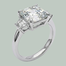 Afbeelding in Gallery-weergave laden, Ring met 3 Stenen, Adelaarsklauw Zetting, Asscher & Trapezium Geslepen, Echte Natuurlijke uit de aarde gewonnen Diamant Nieuw