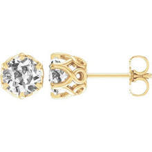 Afbeelding in Gallery-weergave laden, Echt Diamant Kruiselings Solitaire Oorbellen Geelgouden Stud 3 Ct Oud Geslepen Push Backs