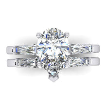 Afbeelding in Gallery-weergave laden, Echt Diamant Peervormige Trouwring Set 2,85 Karaat Met Baguettes