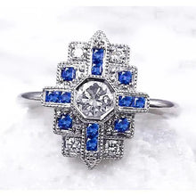 Afbeelding in Gallery-weergave laden, Echt Diamanten Ring 2,50 Karaat Antieke Stijl Ceylon Blauwe Saffier