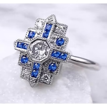 Afbeelding in Gallery-weergave laden, Echt Diamanten Ring 2,50 Karaat Antieke Stijl Ceylon Blauwe Saffier