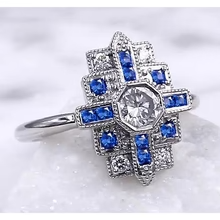 Afbeelding in Gallery-weergave laden, Echt Diamanten Ring 2,50 Karaat Antieke Stijl Ceylon Blauwe Saffier