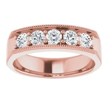 Afbeelding in Gallery-weergave laden, Echt Diamond Comfort Fit trouwring 1 Ct Five Stone Milgrain Roségouden Sieraden
