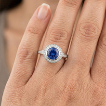 Afbeelding in Gallery-weergave laden, Echte 14K Bezel Ceylon Sapphire Diamond Engagement Ring 3.42 karaat