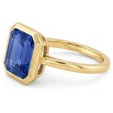 Afbeelding in Gallery-weergave laden, Echte 2 karaat Emerald Solitaire Ceylon Sapphire Bezel Set Ring Geel Goud
