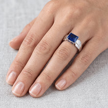 Afbeelding in Gallery-weergave laden, Echte 2 karaats Solitaire Damesring Prinses Ceylon Sapphire Bezel Set