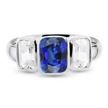 Afbeelding in Gallery-weergave laden, Echte 3 Stone Emerald Diamond & Ceylon Sapphire Ring Bezel Set Goud 3 karaat