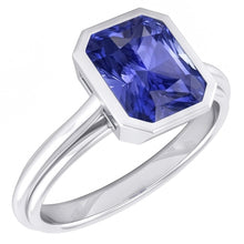 Afbeelding in Gallery-weergave laden, Echte Dames gouden solitaire ring, stralend geslepen saffier bezel set 2,50 karaat