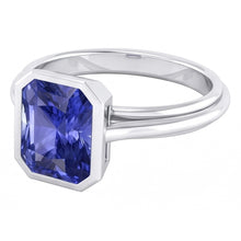 Afbeelding in Gallery-weergave laden, Echte Dames gouden solitaire ring, stralend geslepen saffier bezel set 2,50 karaat
