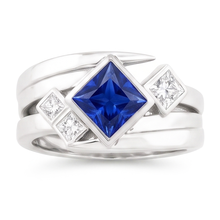 Afbeelding in Gallery-weergave laden, Echte Diamant Fancy Ring 2 Karaat Bezel Prinses Blauwe Saffier