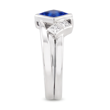 Afbeelding in Gallery-weergave laden, Echte Diamant Fancy Ring 2 Karaat Bezel Prinses Blauwe Saffier