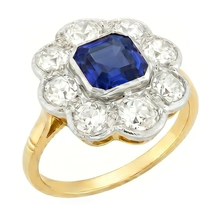 Afbeelding in Gallery-weergave laden, Echte Diamant Halo Saffier Ring Bezel Set Asscher Snijbloem Stijl 4 karaat