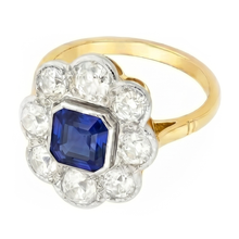 Afbeelding in Gallery-weergave laden, Echte Diamant Halo Saffier Ring Bezel Set Asscher Snijbloem Stijl 4 karaat