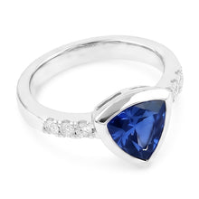 Afbeelding in Gallery-weergave laden, Echte Diamanten edelsteen sieraden 2 karaat biljoen bezel set blauwe saffier ring