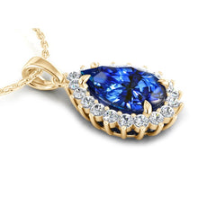 Afbeelding in Gallery-weergave laden, Echte Druppelvormige Blauwe Saffier Hanger Met Diamanten