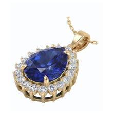 Afbeelding in Gallery-weergave laden, IGI GECERTIFICEERDE Echte Teardrop Blauwe Saffier Hanger Met Diamanten