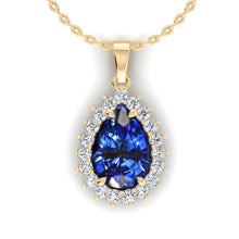 Afbeelding in Gallery-weergave laden, Echte Druppelvormige Blauwe Saffier Hanger Met Diamanten