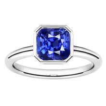 Afbeelding in Gallery-weergave laden, Echte Edelsteen Solitaire Ring Kussen Bezel Set Blauwe Saffier 1,50 Karaat